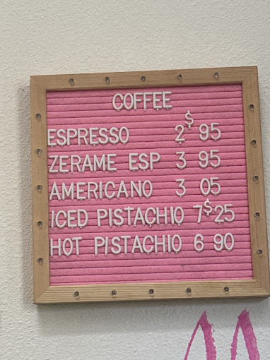 Zerame's pink felt coffee menu board with prices